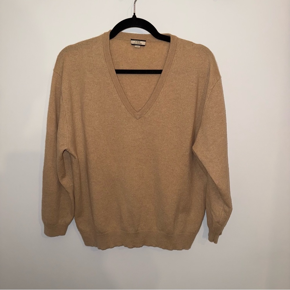 J. Crew 100% Cashmere Relaxed V-Neck Sweater Almond - Picture 4 of 9